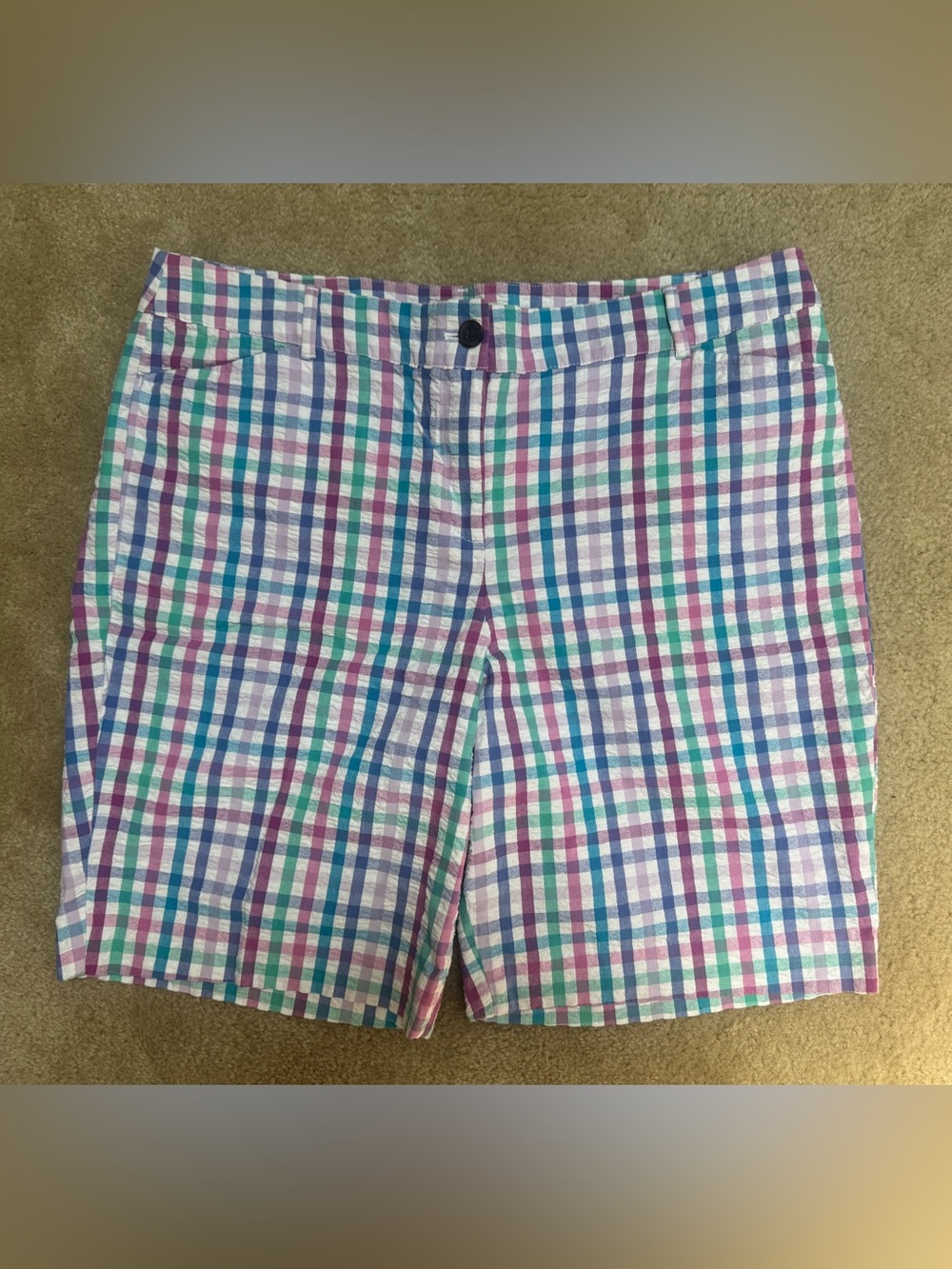 Talbots 16 Petite Plaid Skirt in Pink, Purple, Teal and White.
